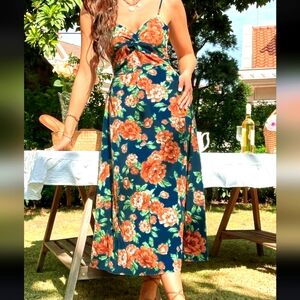 Amazon Floral Midi Dress - Blue and Orange